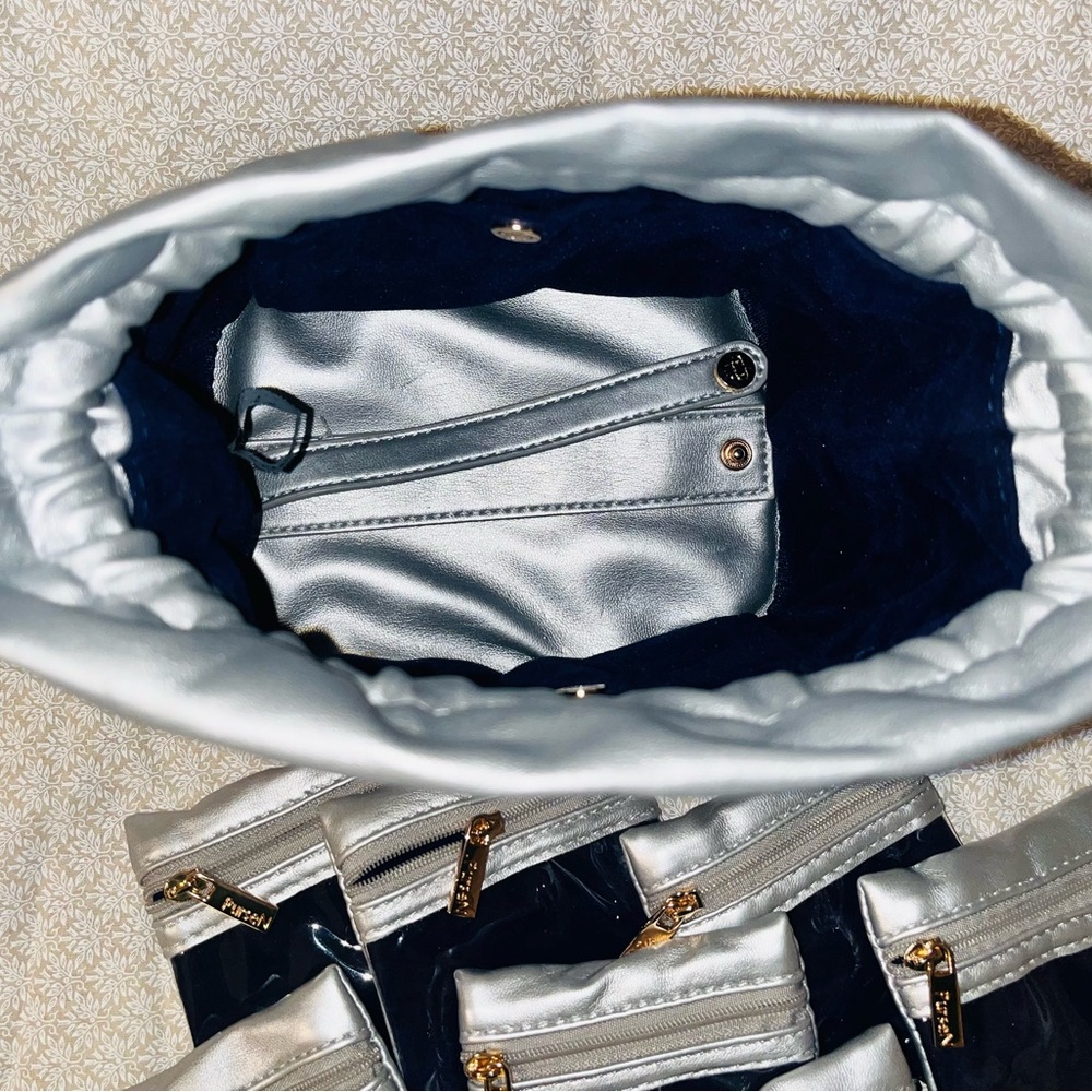 Pursen Silver Quilted Drawstring Bag Jewelry Organizer - Picture 4 of 8
